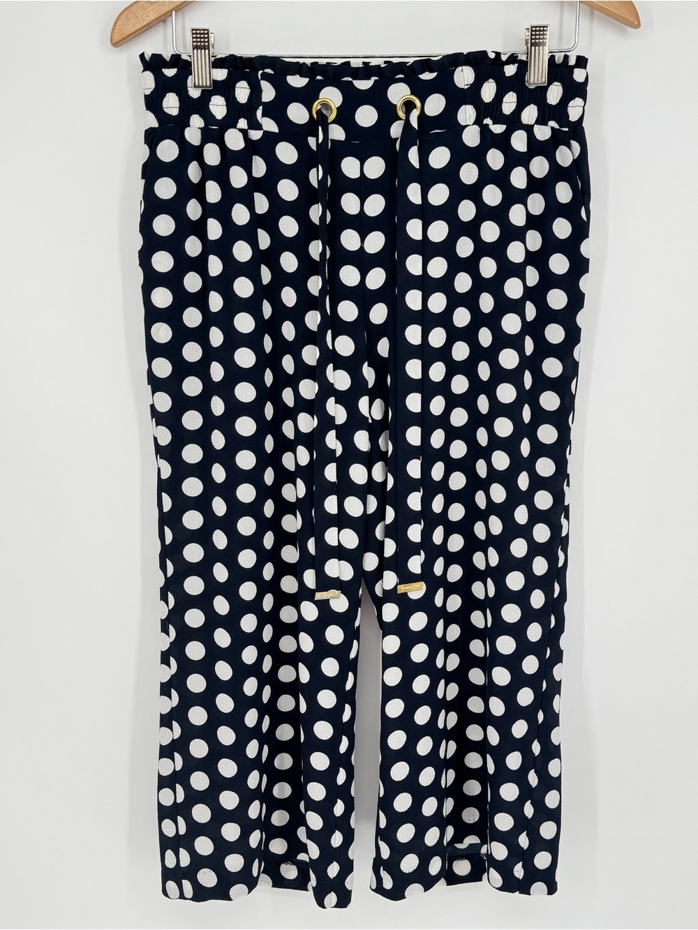 Michael Kors Women’s Size S Navy/White Polka Dot Cropped Flowy Wide-Leg Pants